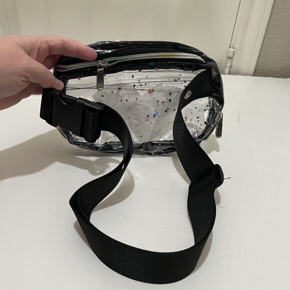Clear Fanny Pack Belt Bag Stadium Approved Unisex Glitter Clear Black Adjustable - Picture 3 of 7